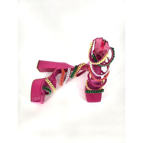 Azalea Wang Pink Corrine Chain Link Platform Sandals Size 7 - Picture 5 of 16